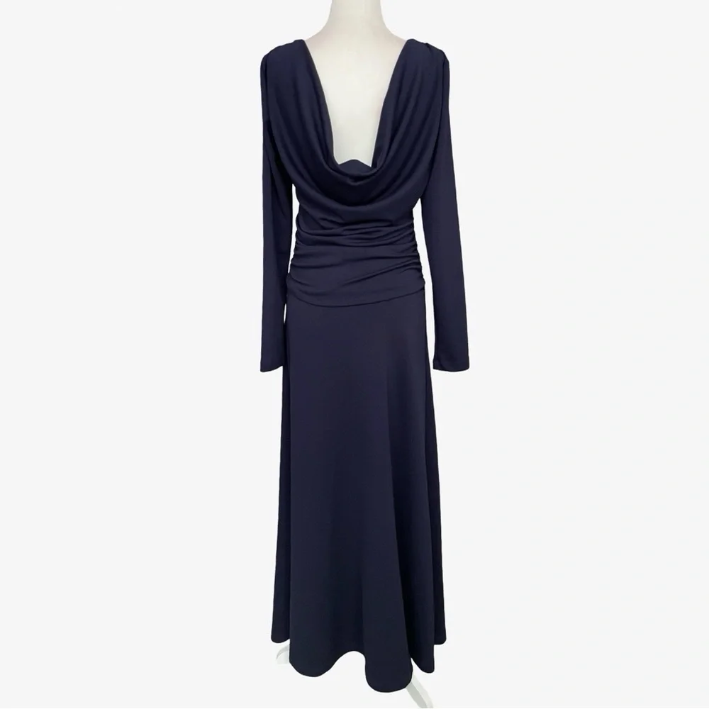 Anthropologie Long-Sleeve Cowl-Back Maxi Dress Navy Blue Medium NWT - Picture 8 of 13